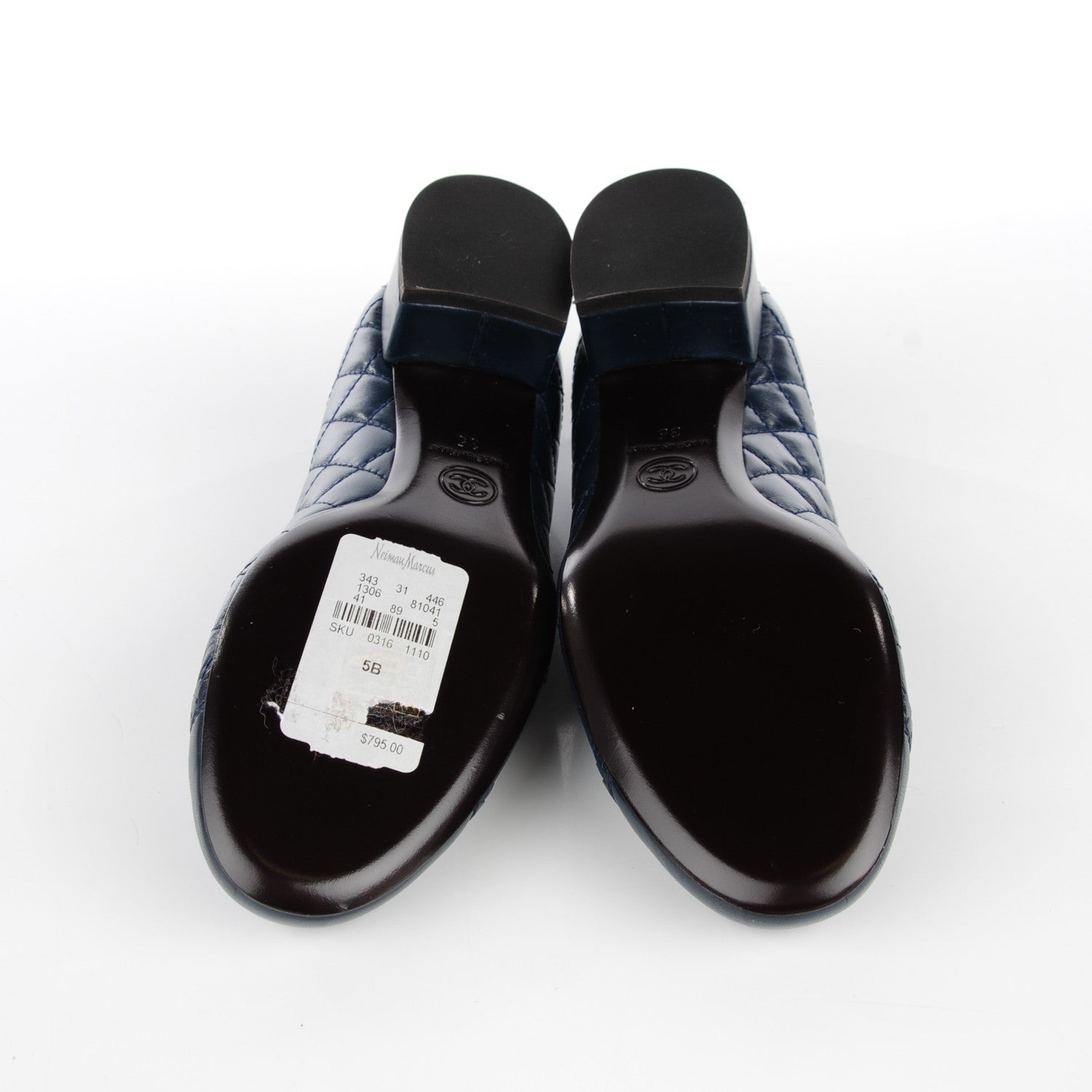 Chanel Lambskin Quilted CC Cap Toe Low Heel Ballerina Pumps 35 Navy Blue 6 of 9