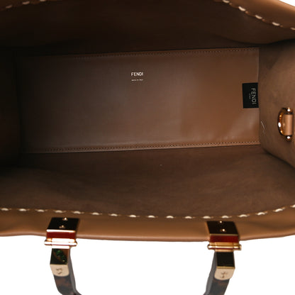 Fendi Vitello King Plexiglass Elaphe Python Print Logo Medium Fendi Sunshine Shopper Tote Miele Scuro Makeup 5 of 18