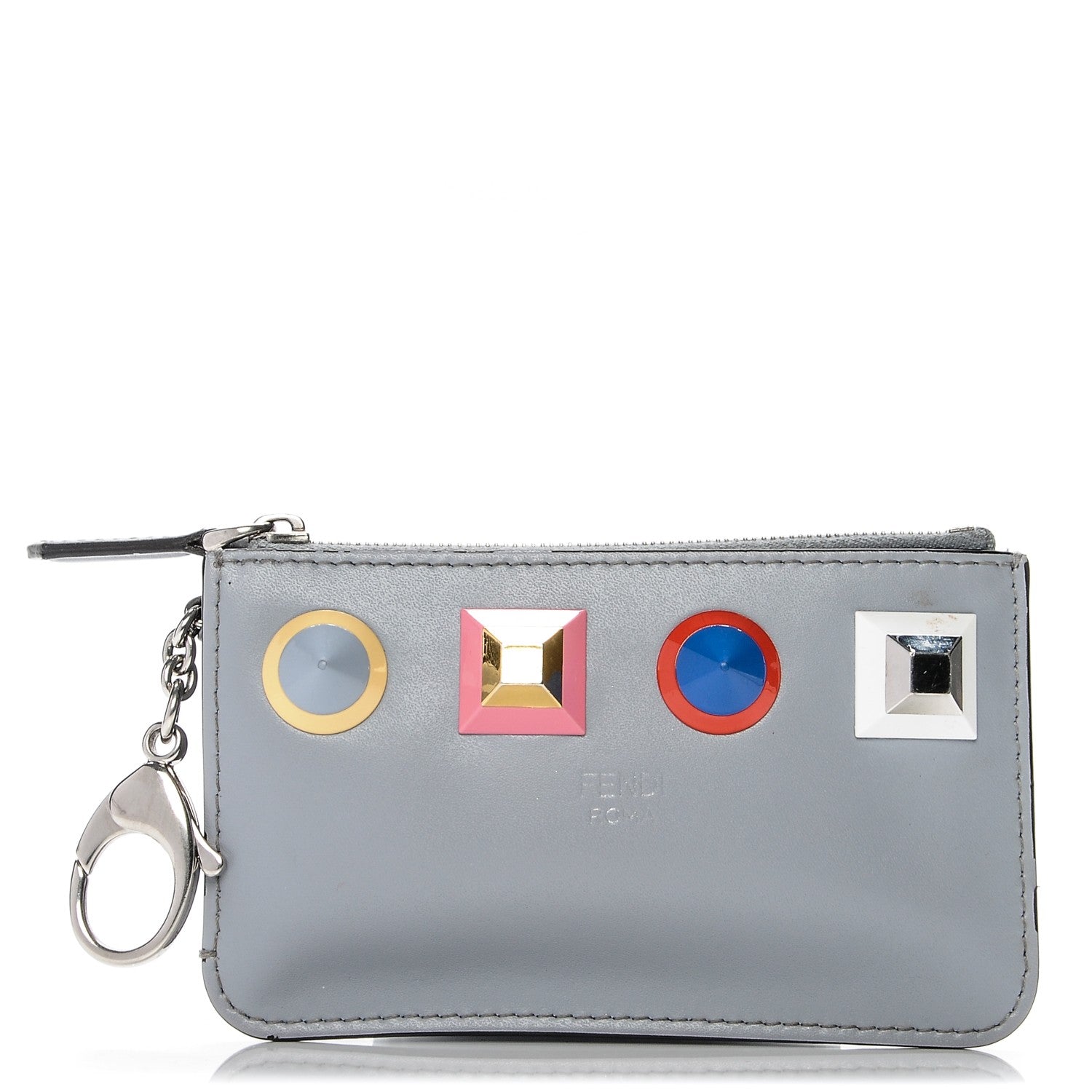 Fendi Vitello Liberty Studded Coin Pouch Key Case Ardesia Multicolor 1 of 9