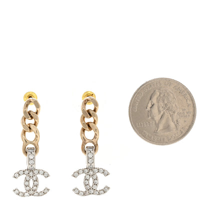 Chanel Metal Crystal CC Chain Drop Earrings Gold 2 of 5