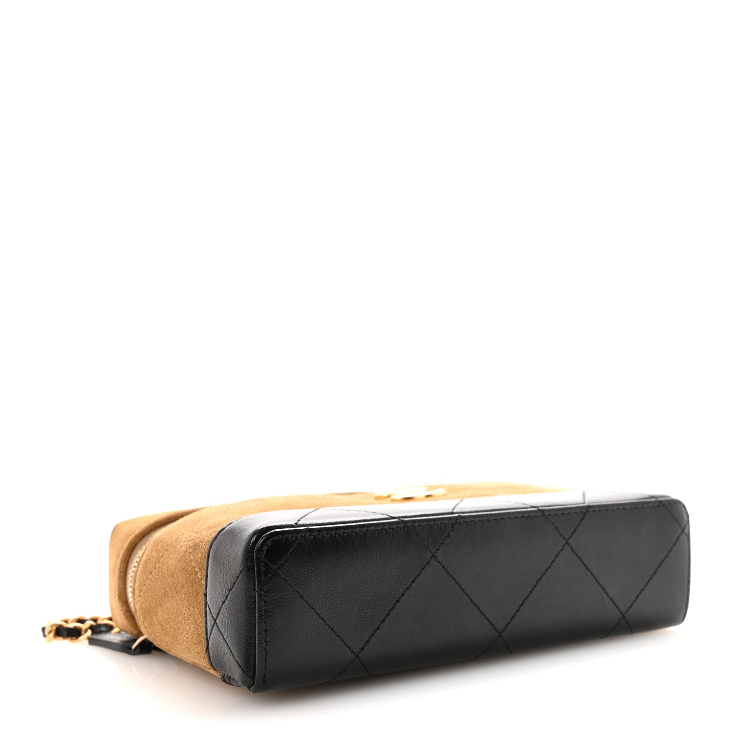 Chanel Suede Calfskin Shiny Lambskin Quilted Top Handle Slim Vanity Case With Chain Beige Black 4 of 10