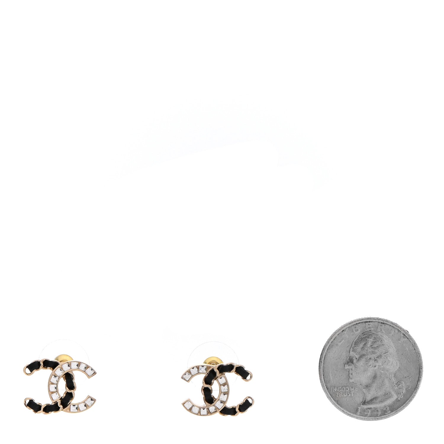 Chanel Crystal Baguette Lambskin Chain CC Vintage Allure Stud Earrings Black Gold 2 of 5