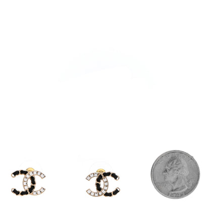 Chanel Crystal Baguette Lambskin Chain CC Vintage Allure Stud Earrings Black Gold 2 of 5
