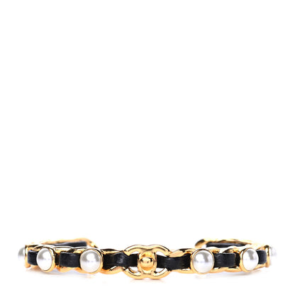 Chanel Lambskin Pearl CC Cuff Bracelet M Black Gold 1 of 3