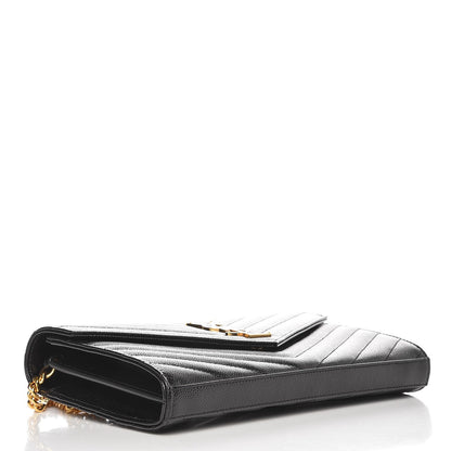 Saint Laurent Grain De Poudre Matelasse Chevron Monogram Chain Wallet Black 4 of 8