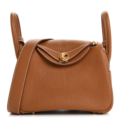 Hermes Taurillon Clemence Mini Lindy 20 Gold 1 of 10