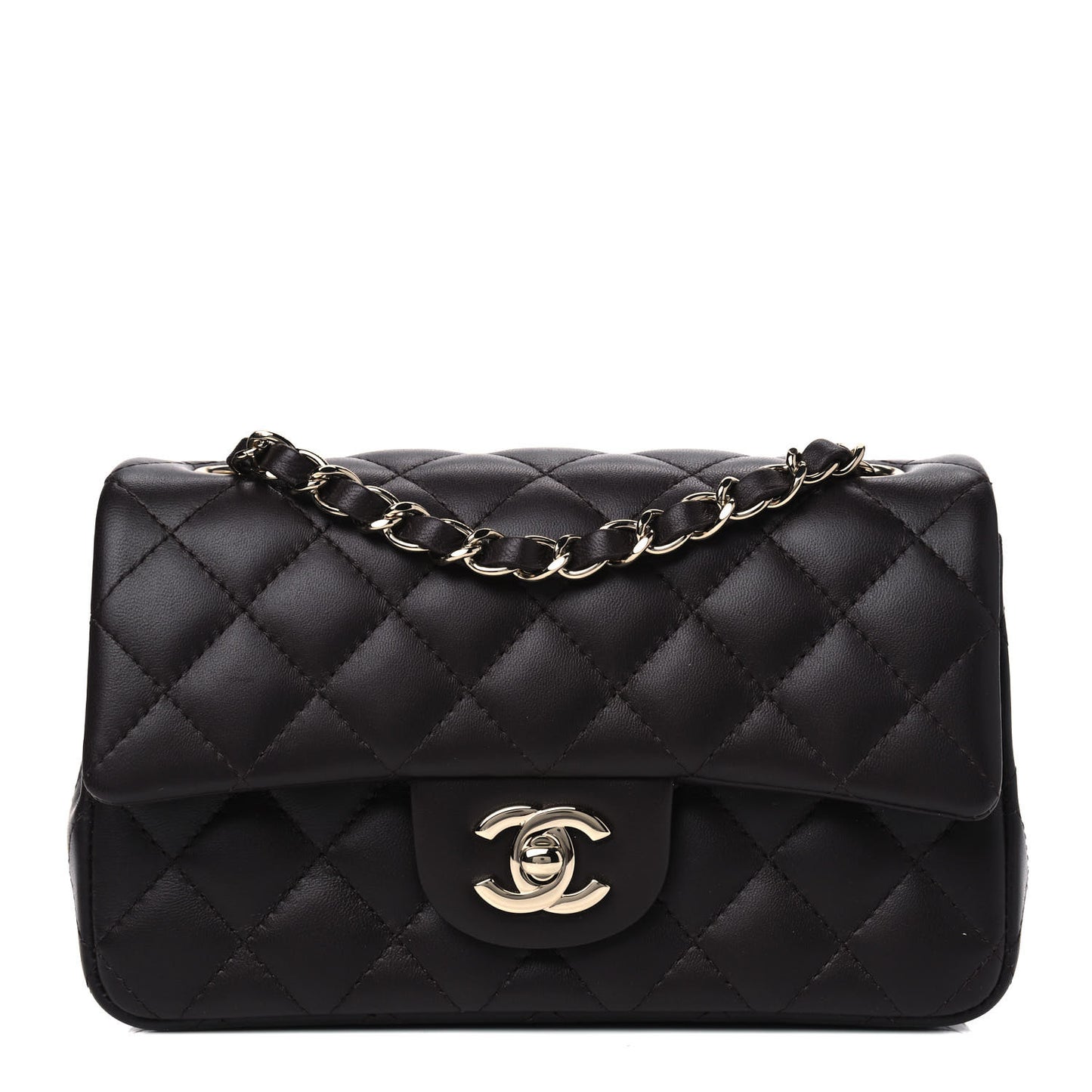 Lambskin Quilted Mini Rectangular Flap Dark Brown