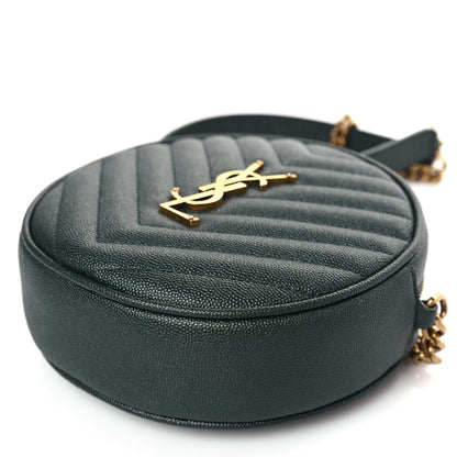 Saint Laurent Grain De Poudre Matelasse Chevron Quilted Round Vinyle Camera Bag New Vert Fonce 9 of 10