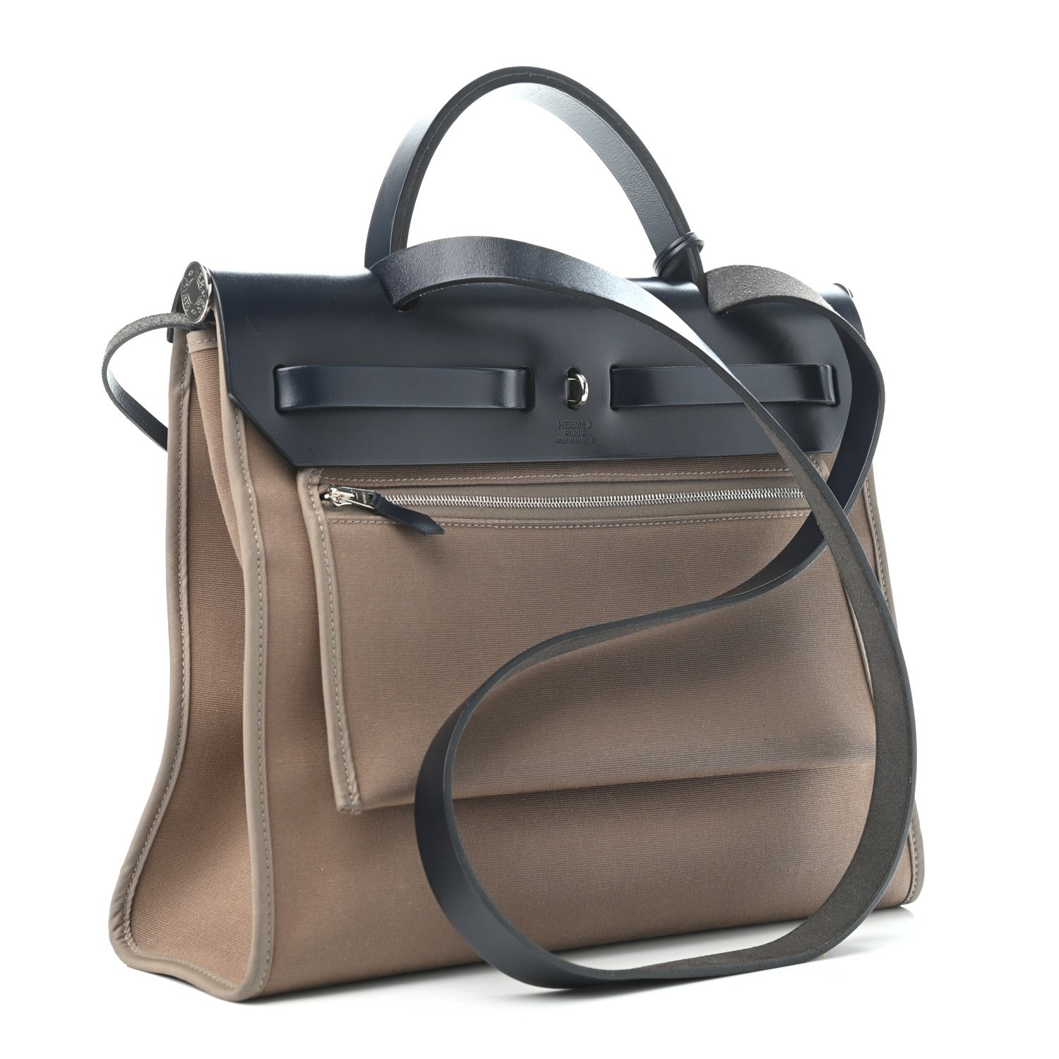 Hermes Vache Hunter Toile Herbag Zip 31 PM Etoupe Bleu Indigo 2 of 4