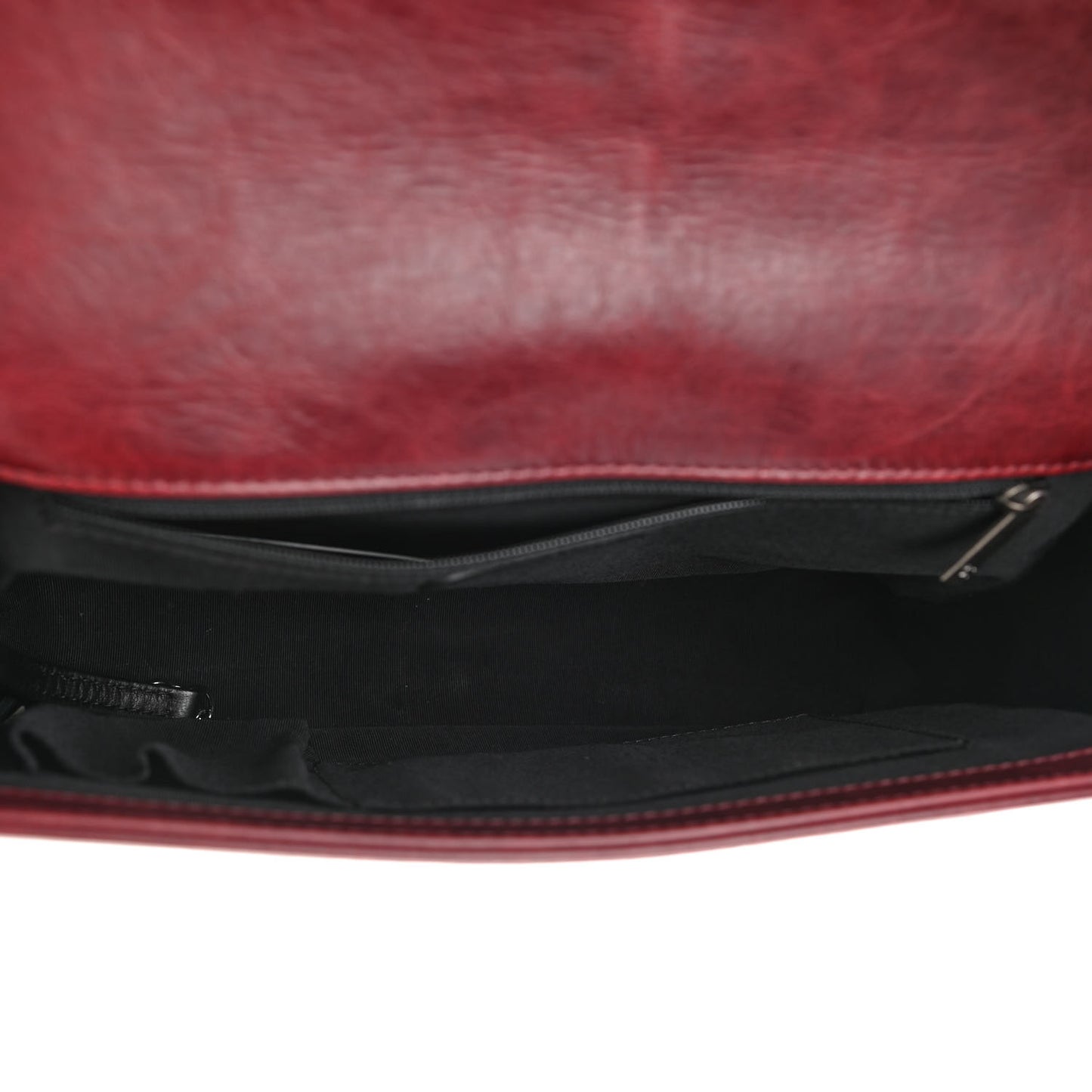 Calfskin Quilted Double Stitch Large Boy Flap Burgundy