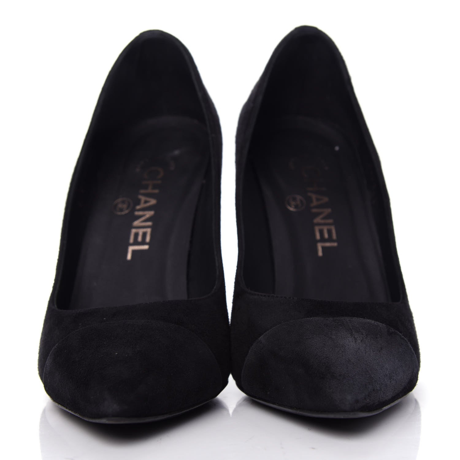 Chanel Suede Cap Toe CC Pumps 36.5 Black 2 of 10