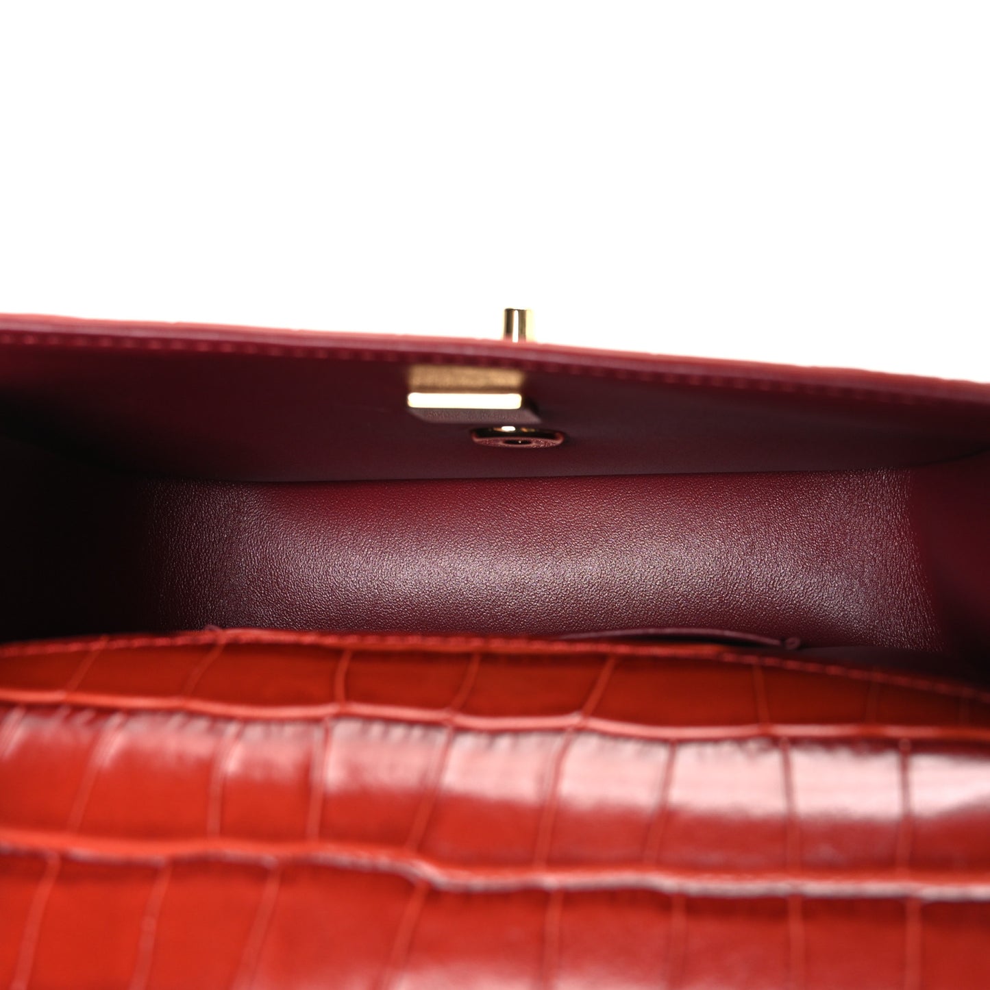 Calfskin Crocodile Embossed Turn Around Mini Top Handle Flap Burgundy