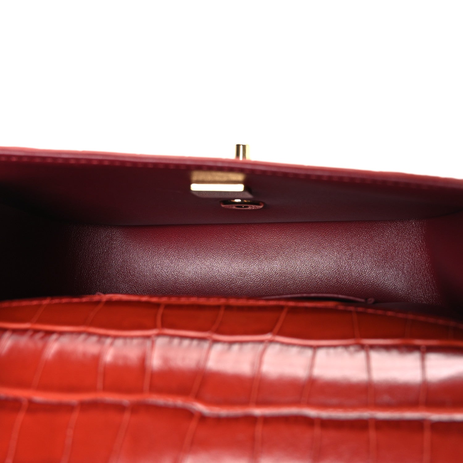 Chanel Calfskin Crocodile Embossed Turn Around Mini Top Handle Flap Burgundy 5 of 11