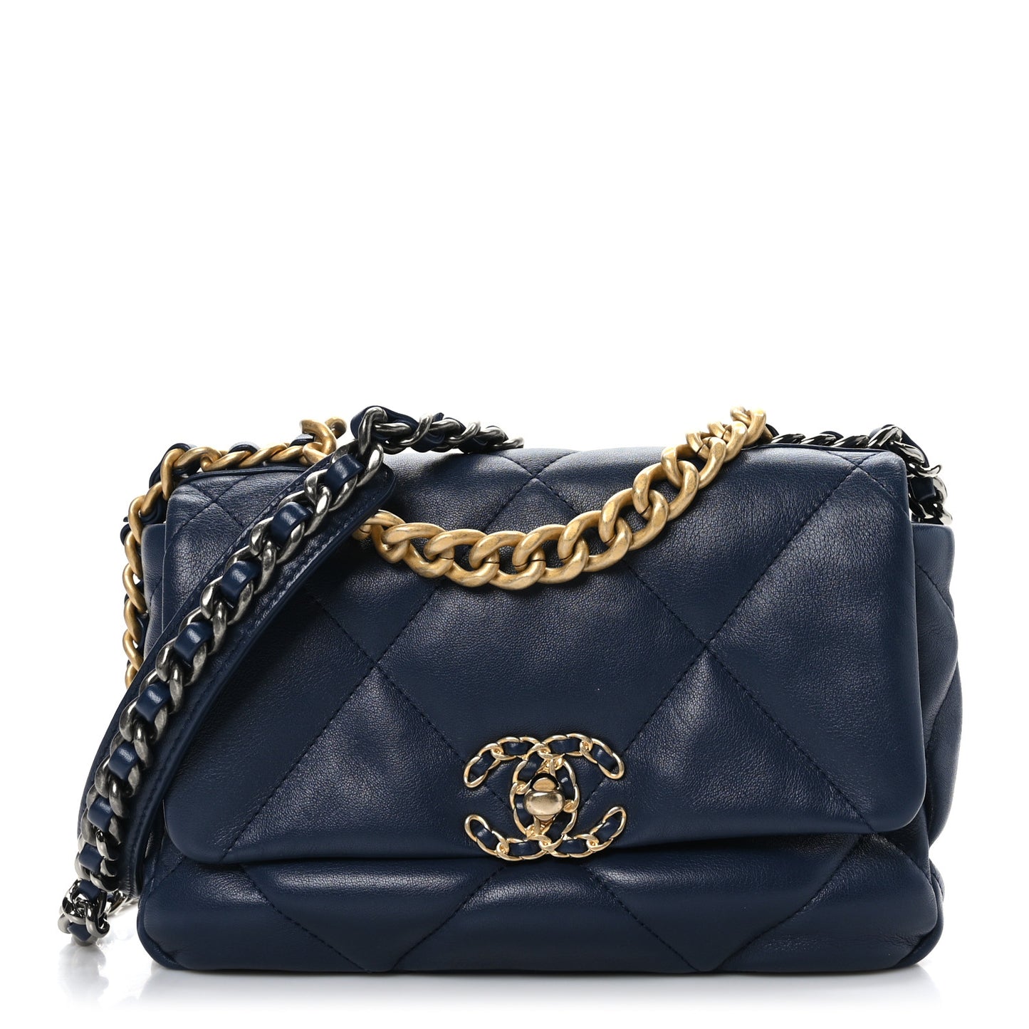 Lambskin Quilted Medium Chanel 19 Flap Navy Blue