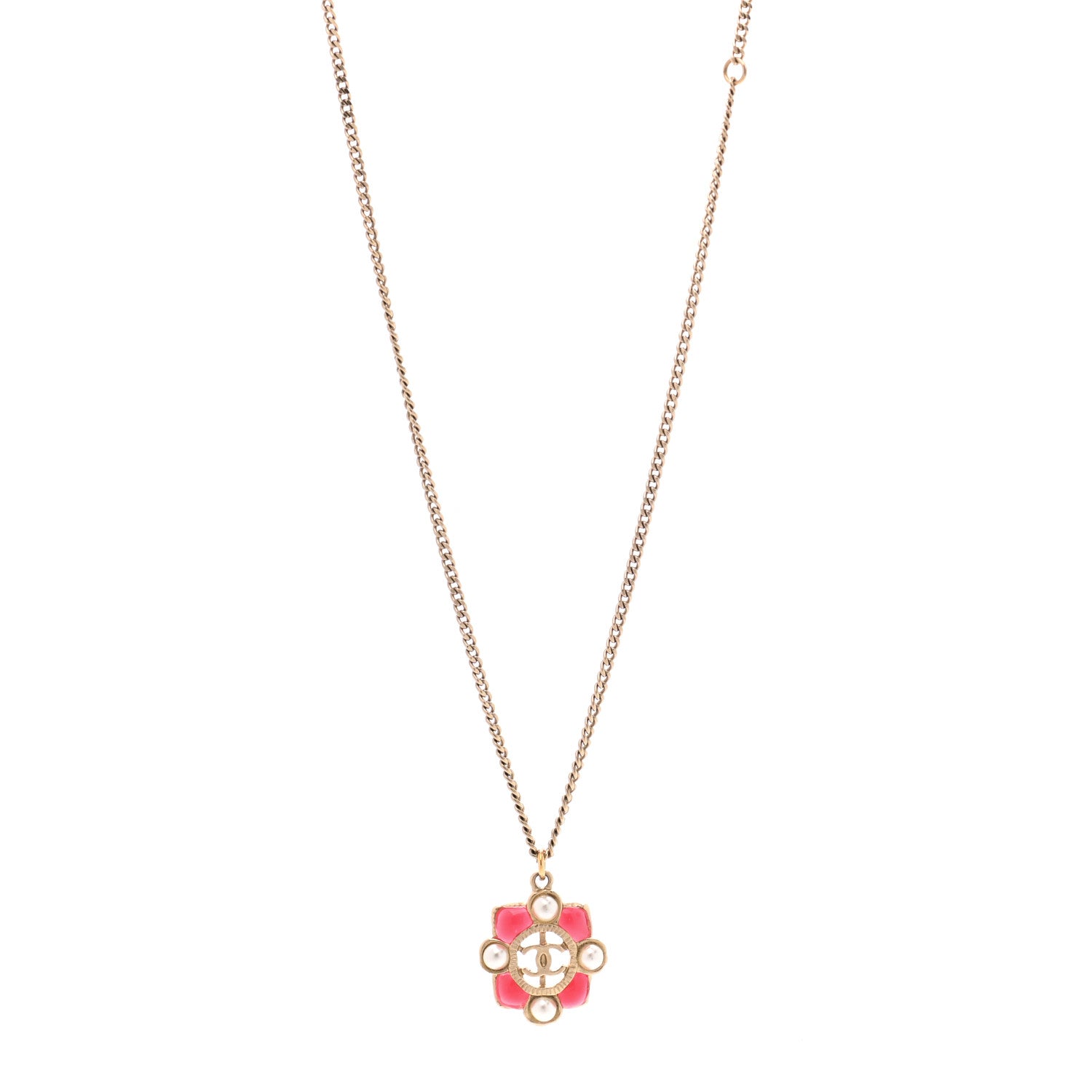 Chanel Enamel Pearl CC Necklace Gold Pink 1 of 4