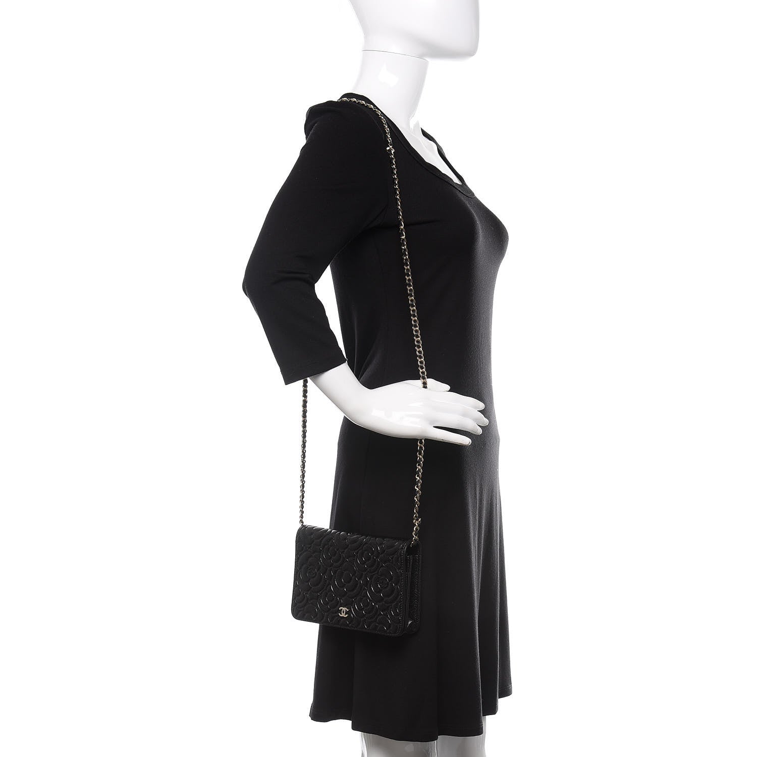 Chanel Caviar Camellia Embossed Wallet On Chain WOC Black 3 of 13