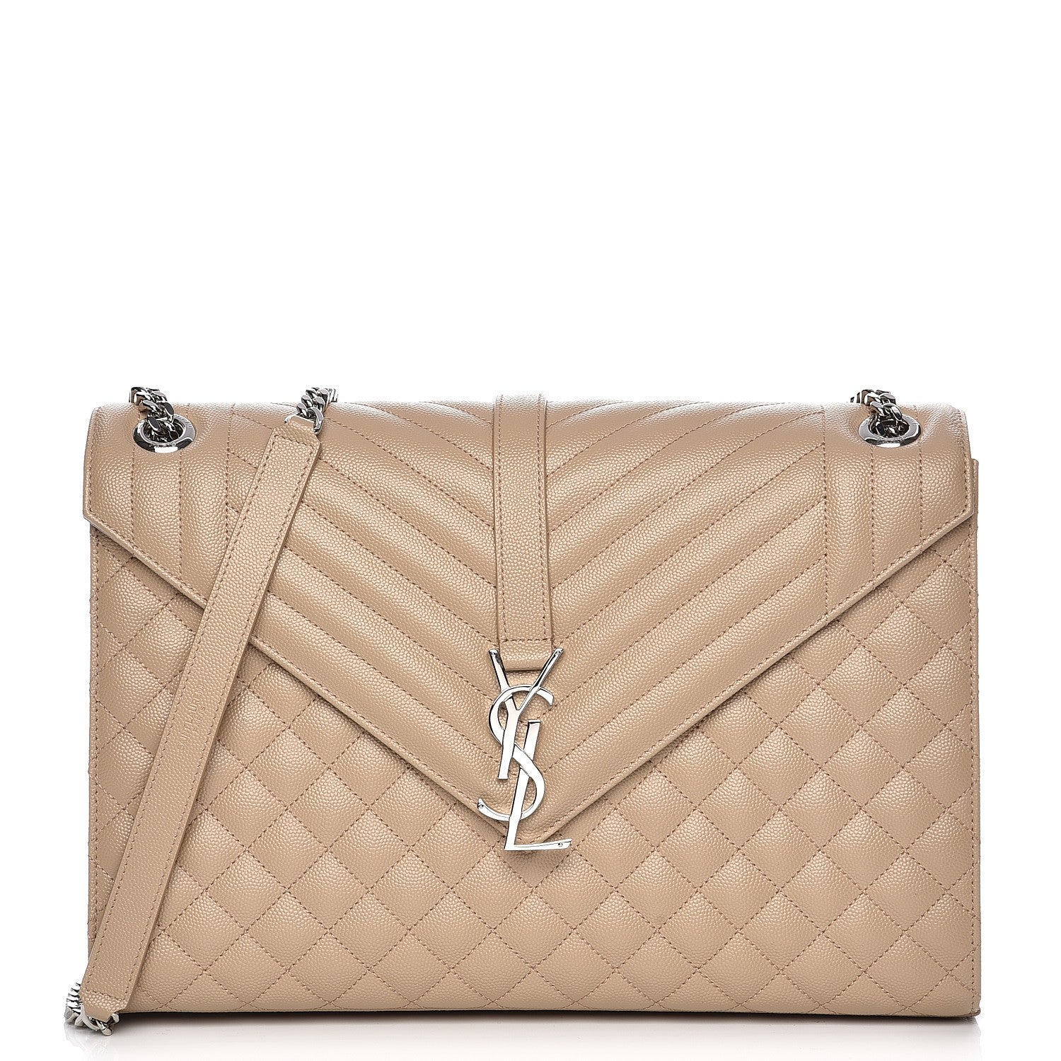 Saint Laurent Grain De Poudre Large Triquilt Monogram Satchel Dark Beige 1 of 7