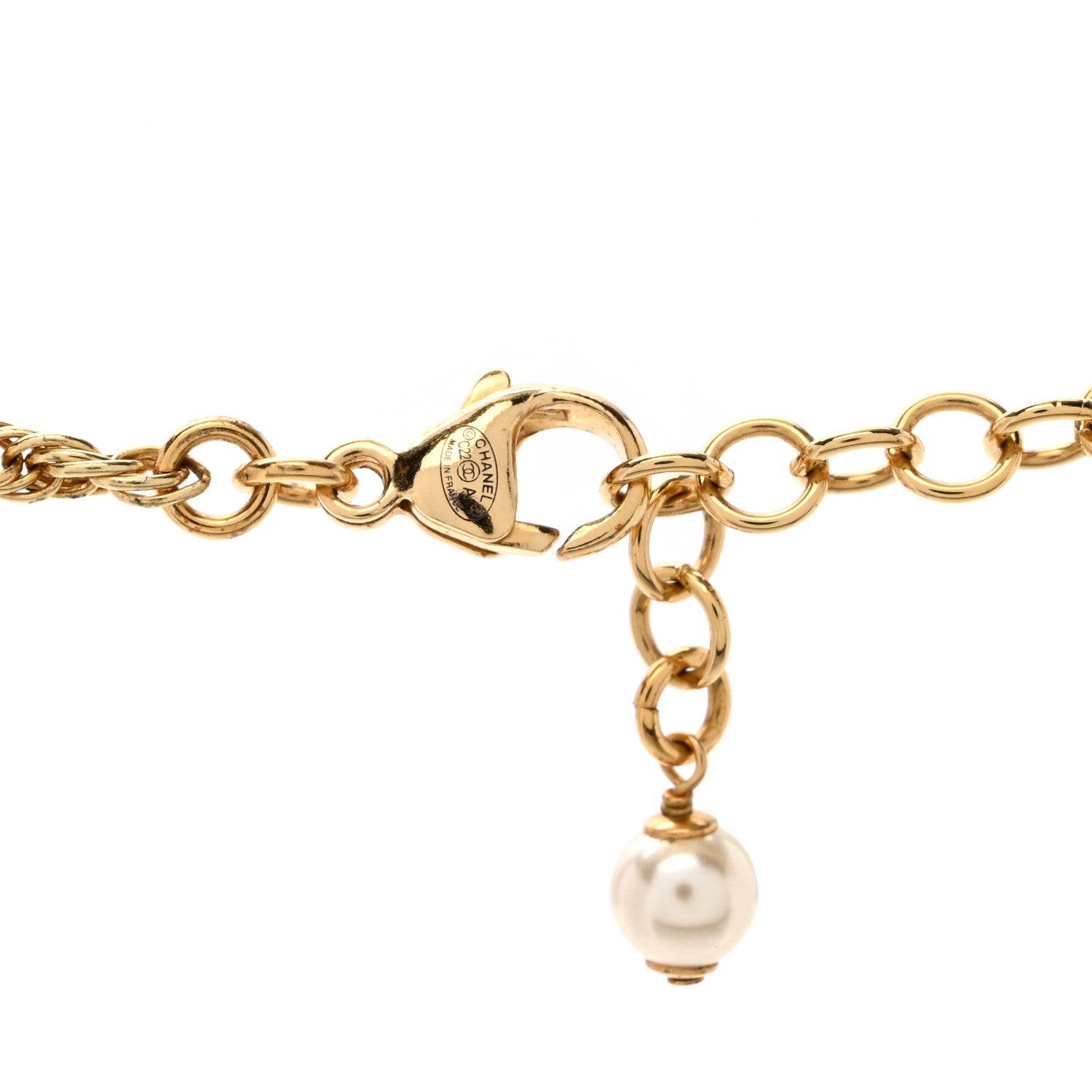Chanel Pearl Crystal CC Pendant Necklace Gold Pink Pearly White 4 of 4