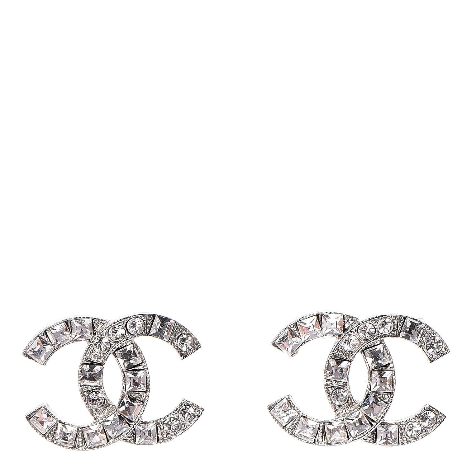 Chanel Crystal CC Earrings Silver 1 of 5