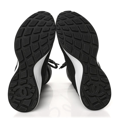 Chanel Suede Calfskin Knit CC Sneakers 35.5 Black Dark Gray 5 of 6