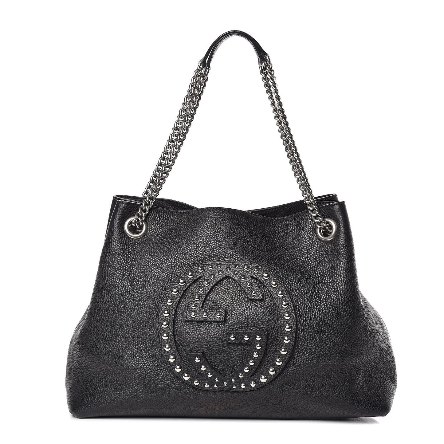 Pebbled Calfskin Studded Medium Soho Chain Shoulder Bag Black