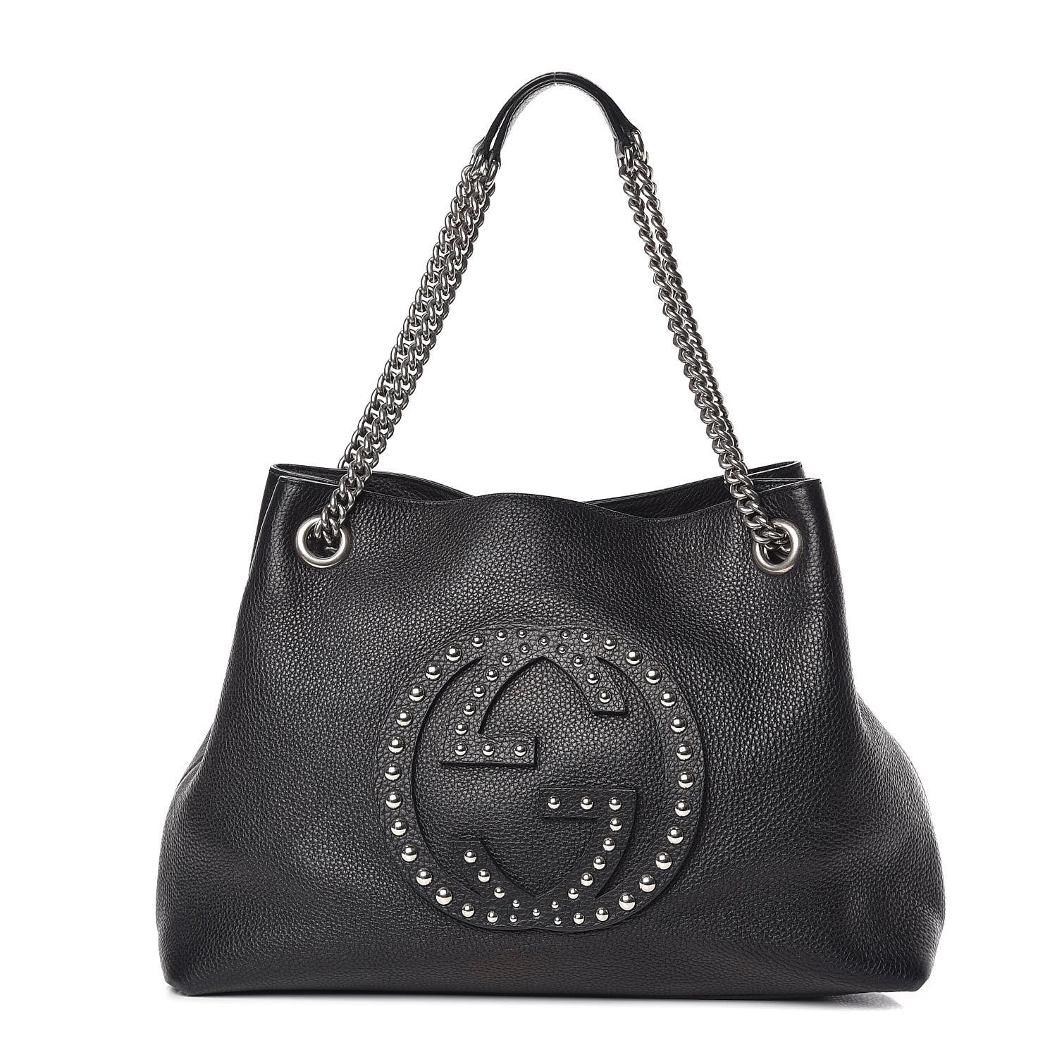 Gucci Pebbled Calfskin Studded Medium Soho Chain Shoulder Bag Black 1 of 16