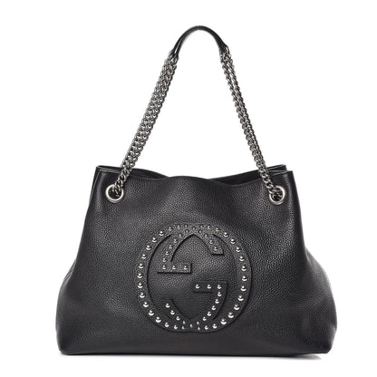 Gucci Pebbled Calfskin Studded Medium Soho Chain Shoulder Bag Black 1 of 16