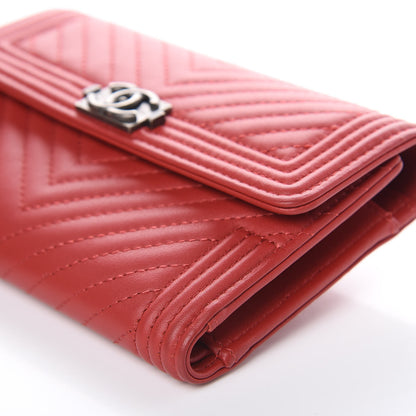 Chanel Lambskin Chevron Quilted Boy Flap Wallet Red 10 of 11