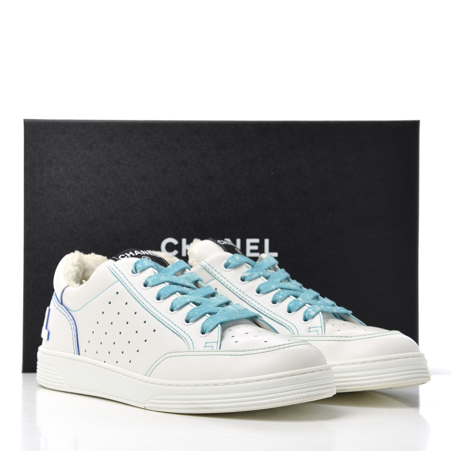 Chanel Calfskin Womens Logo Sneakers 40 White Blue 20 of 20