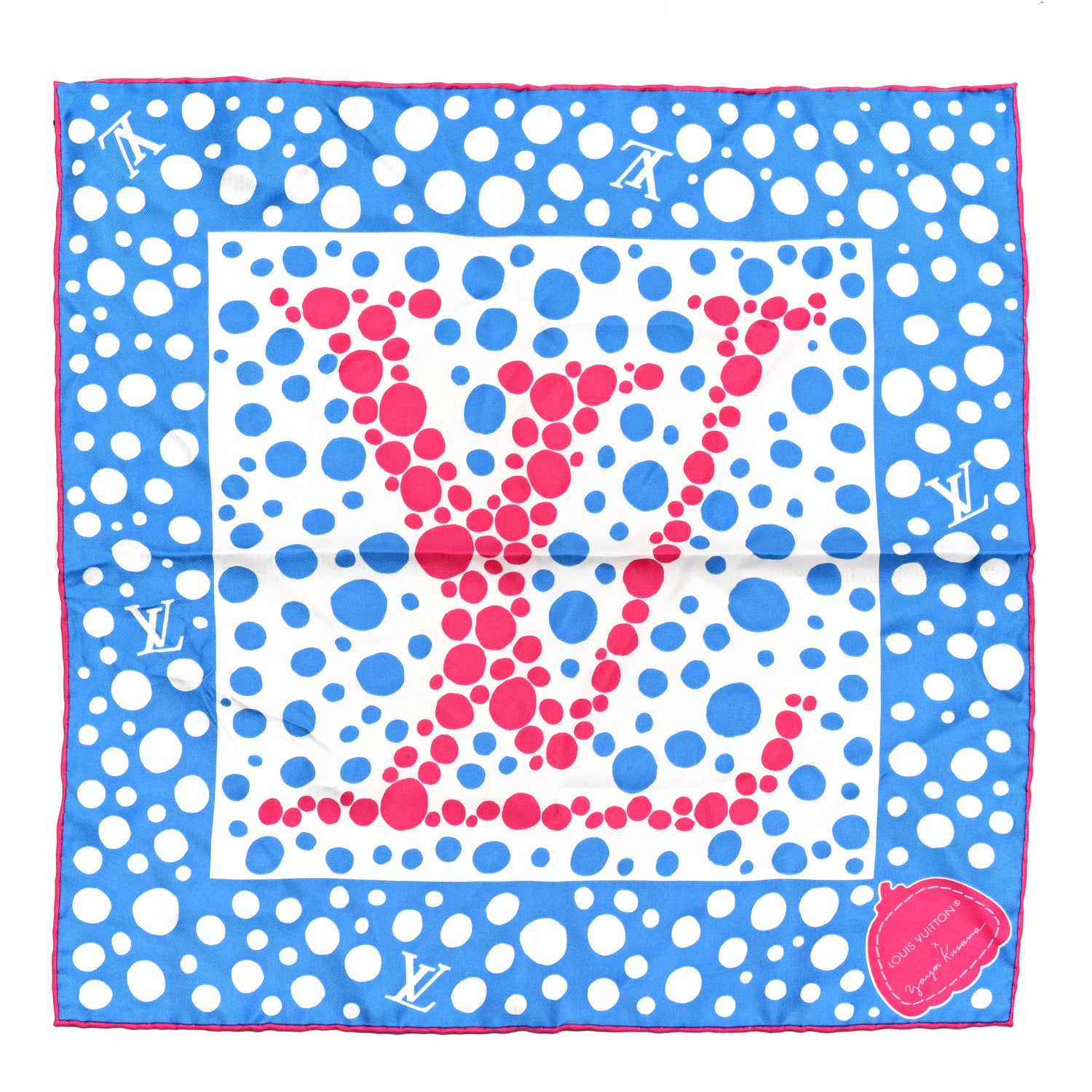 Louis Vuitton LV x YK Silk Monogram Dots Scarf 45 Blue Fuchsia 1 of 3