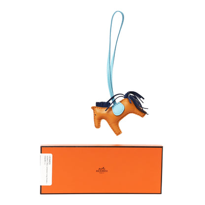 Hermes Milo Lambskin Grigri Rodeo Horse Bag Charm PM Naturel Bouton D'Or Celeste Bleu Saphir 5 of 5