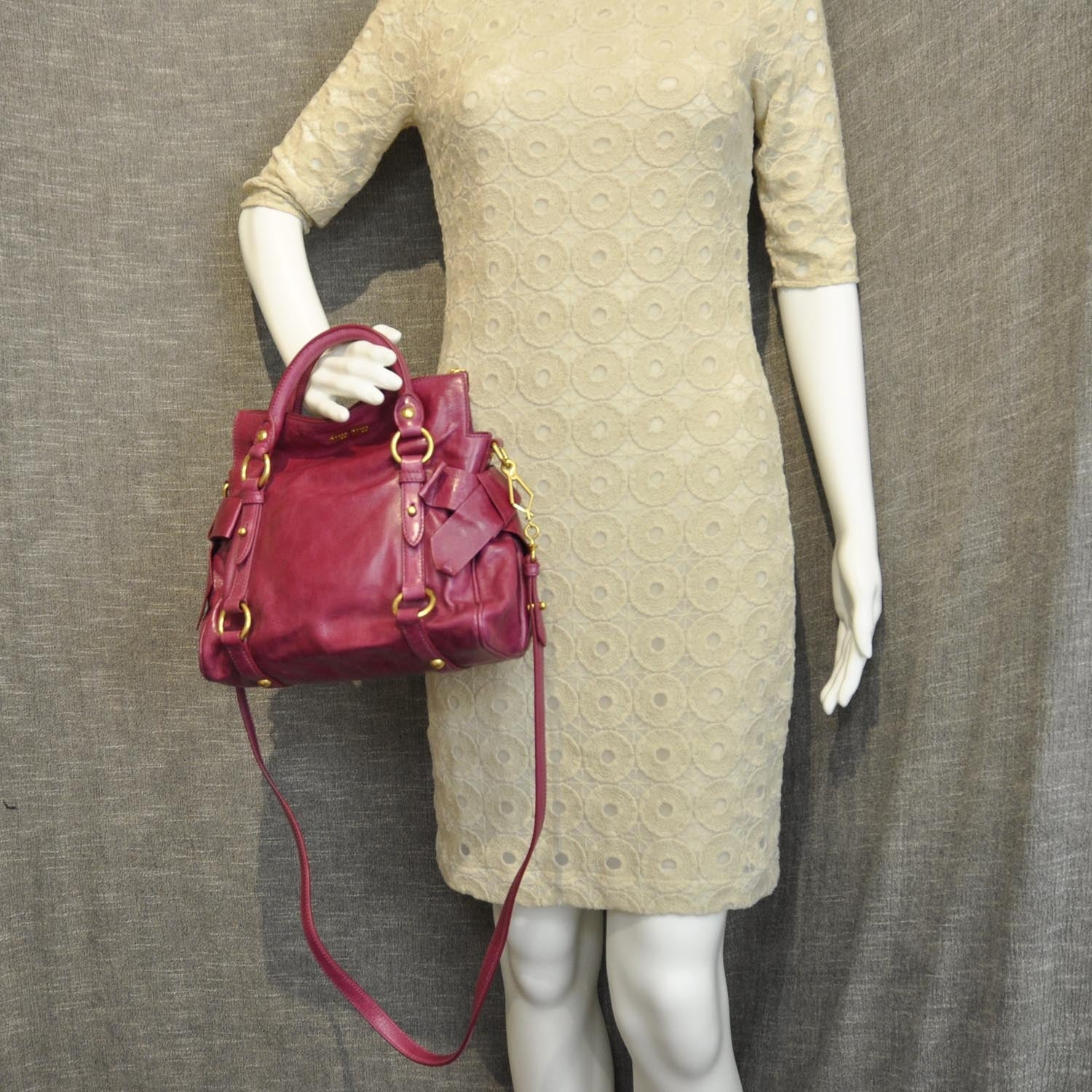 Miu Miu Vitello Lux Mini Bow Bag Fuchsia 2 of 8