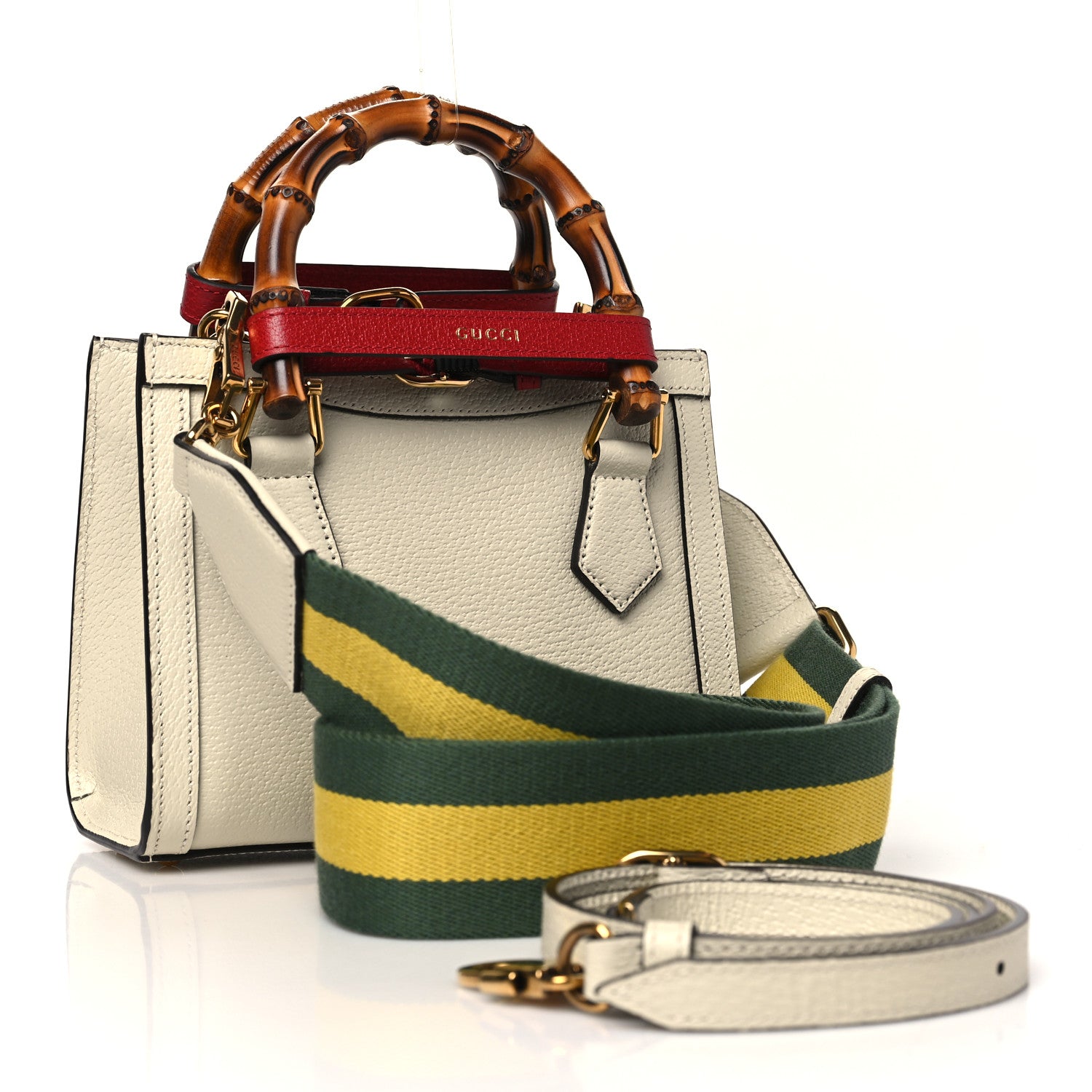 Gucci Textured Calfskin Web Mini Diana Tote Bag Mystic White 3 of 10