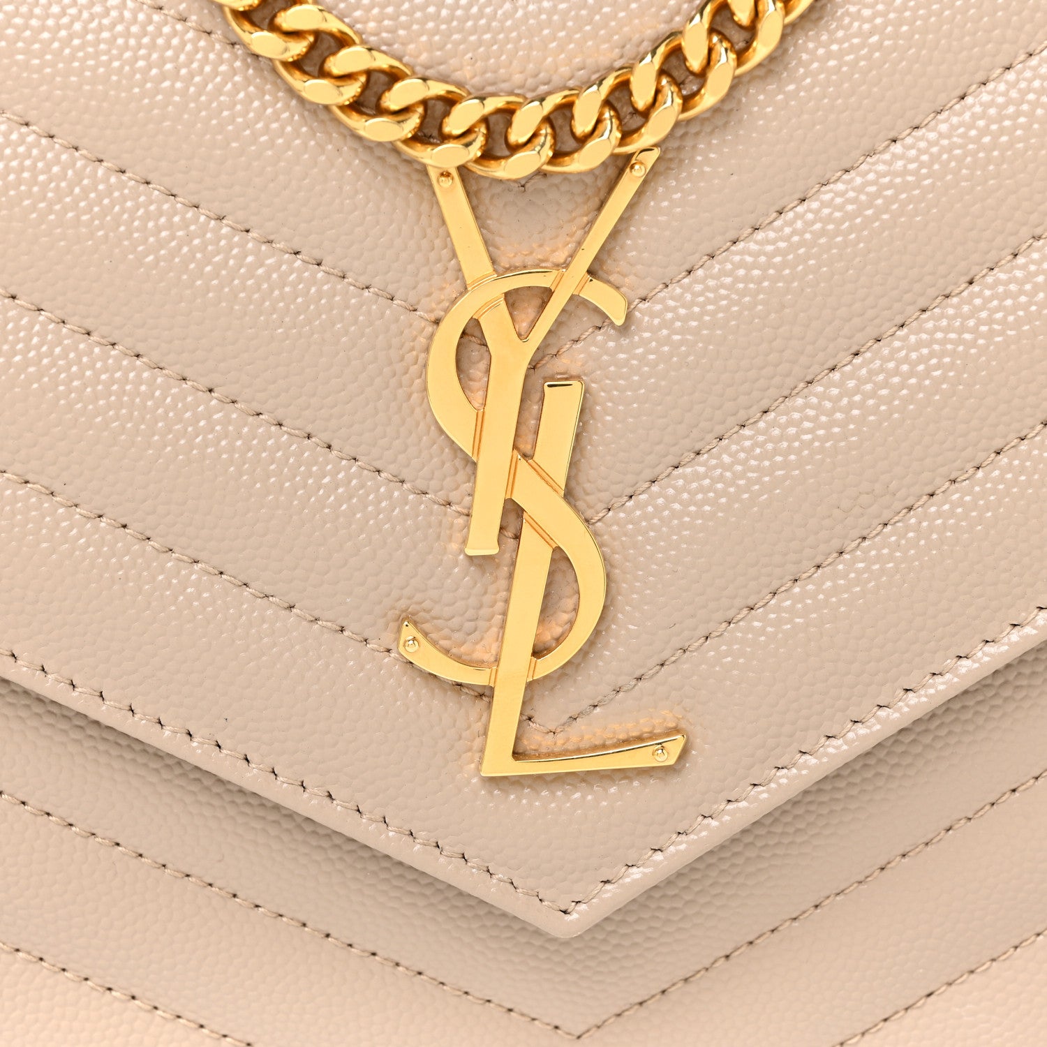 Saint Laurent Grain De Poudre Matelasse Chevron Monogram Chain Wallet Dark Beige 9 of 12