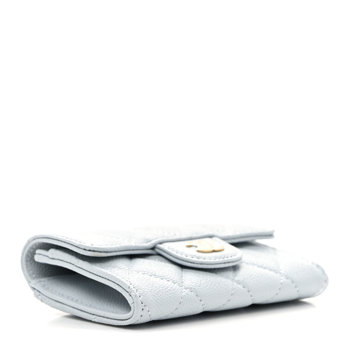 Caviar Quilted Flap Card Holder Wallet Blue