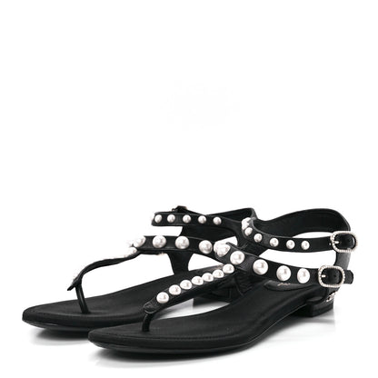 Chanel Calfskin Grosgrain Pearl Thong Sandals 36 Black 3 of 7