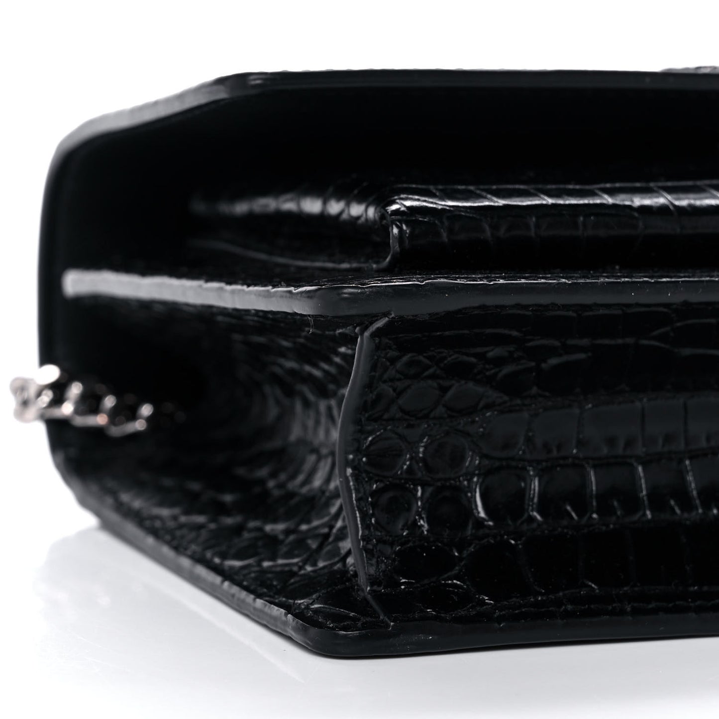 Calfskin Crocodile Embossed Monogram Sunset Chain Wallet Black