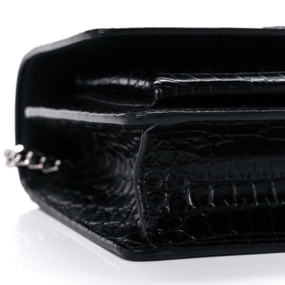 Saint Laurent Calfskin Crocodile Embossed Monogram Sunset Chain Wallet Black 9 of 15