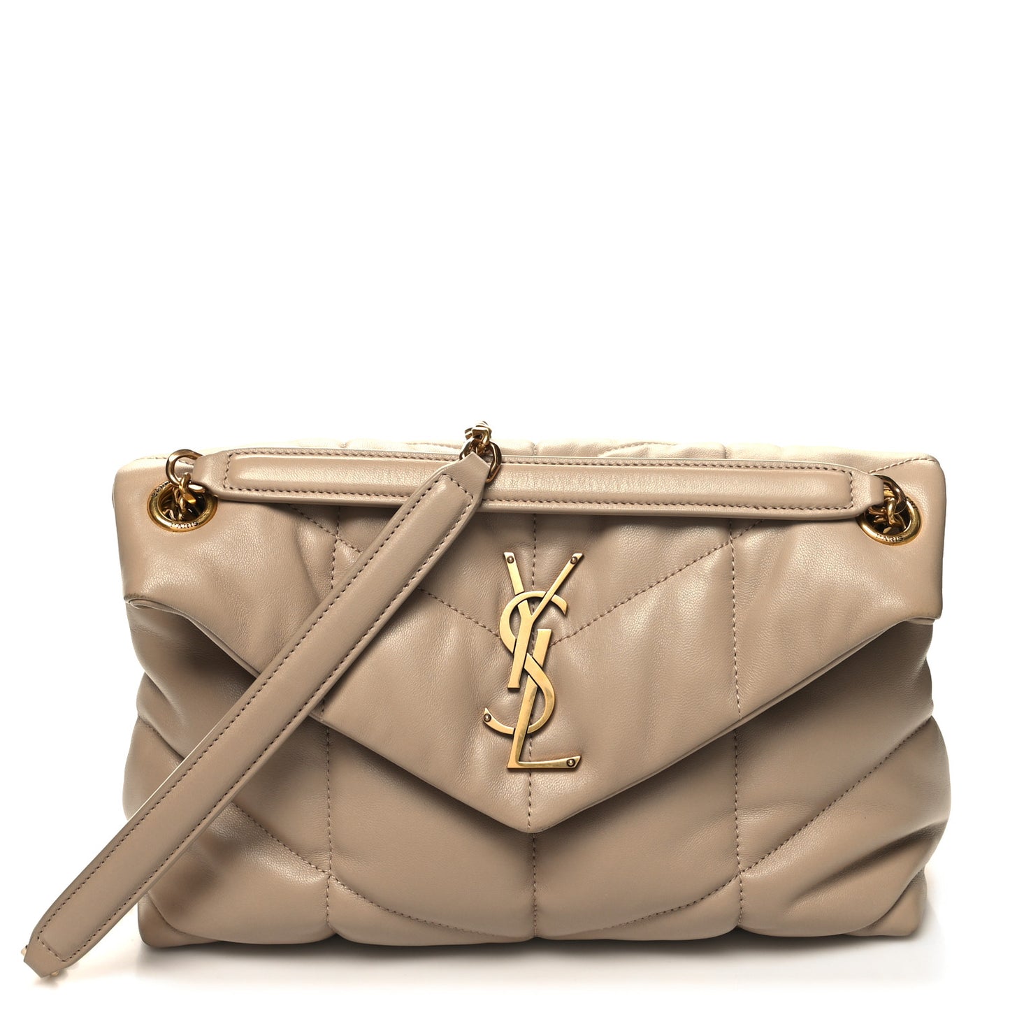 Lambskin Quilted Small Loulou Puffer Monogram Chain Satchel Dark Beige