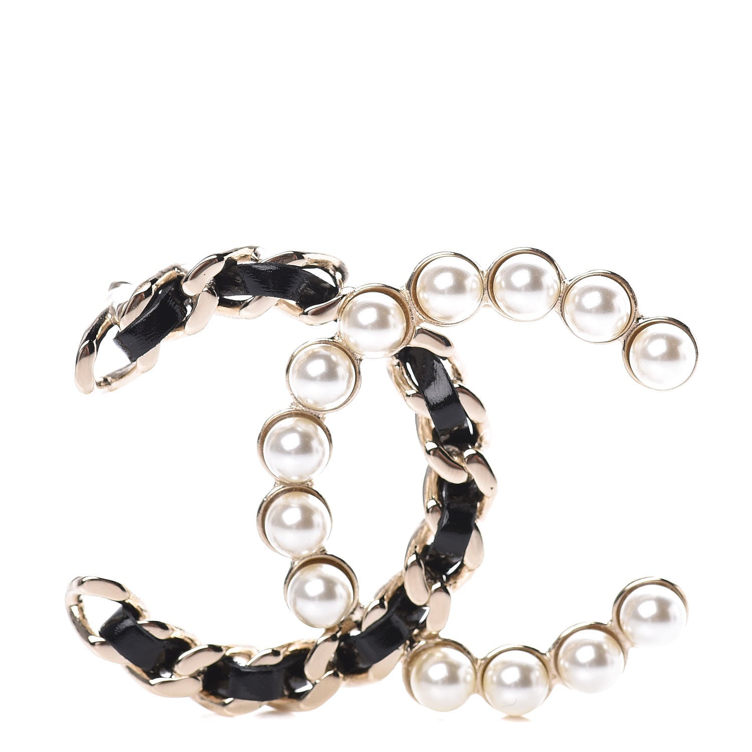 Chanel Lambskin Pearl CC Chain Brooch Black Gold 1 of 5