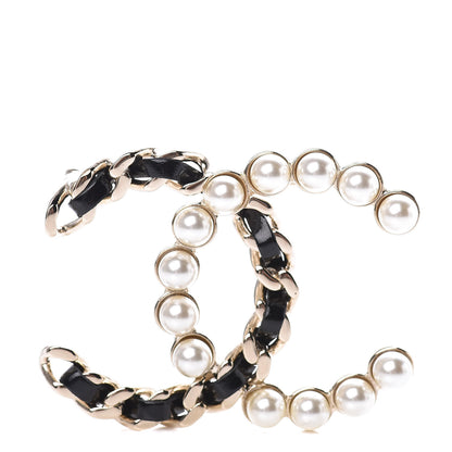 Chanel Lambskin Pearl CC Chain Brooch Black Gold 1 of 5