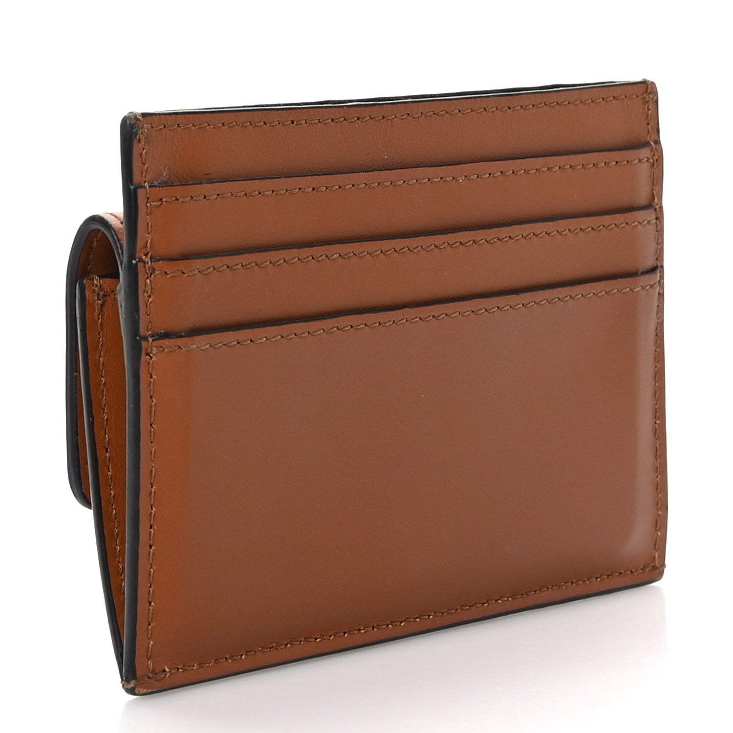 Fendi Vitello King Tamponato Logo Embossed Fold Over Card Holder Wallet Cuoio 3 of 8