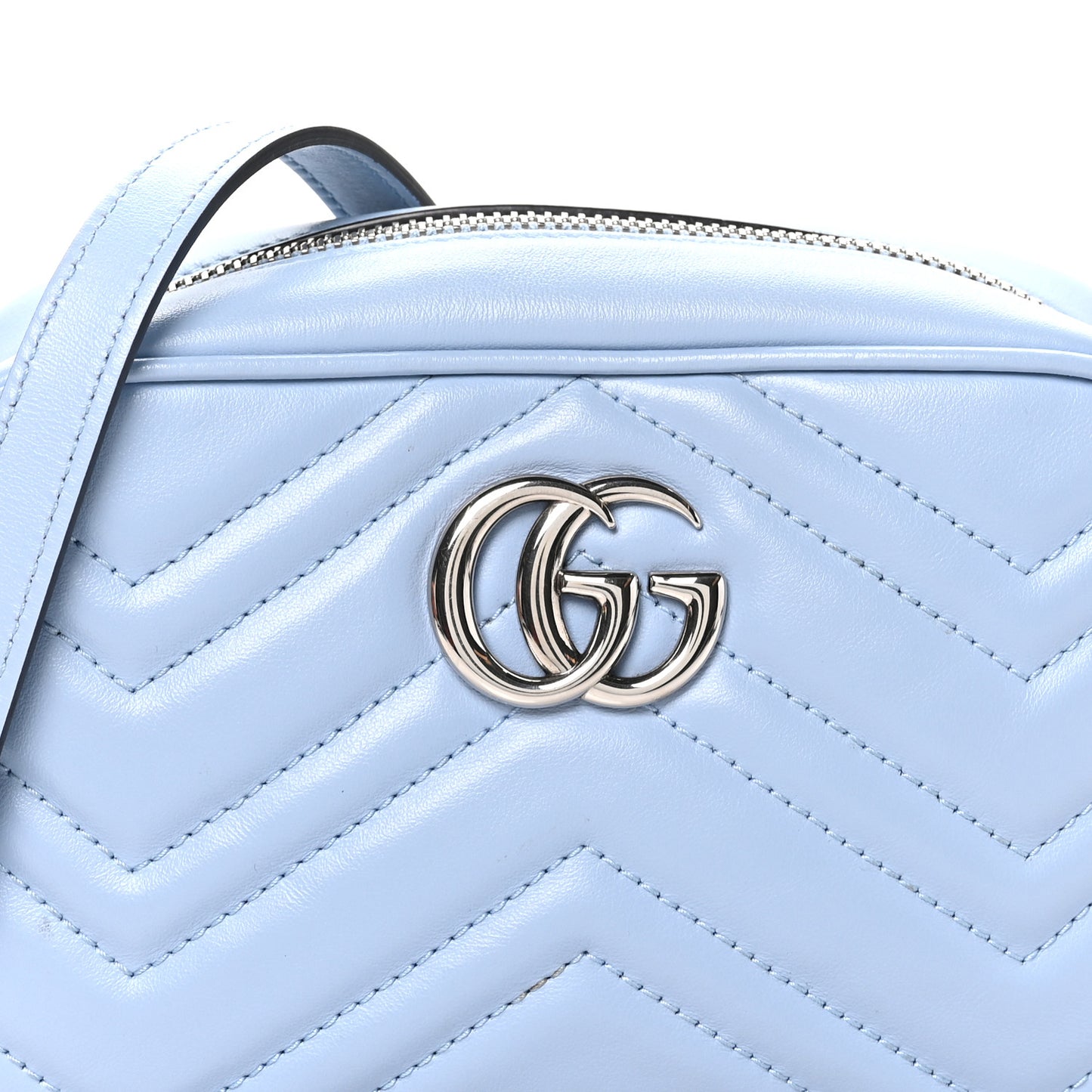 Calfskin Matelasse Mini GG Marmont Chain Shoulder Bag Porcelain Light Blue