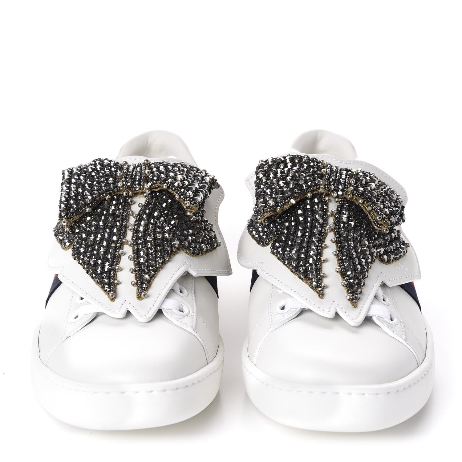 Gucci Calfskin Ayers Web Womens Ace Bow Lace Sneakers 37 White 2 of 10