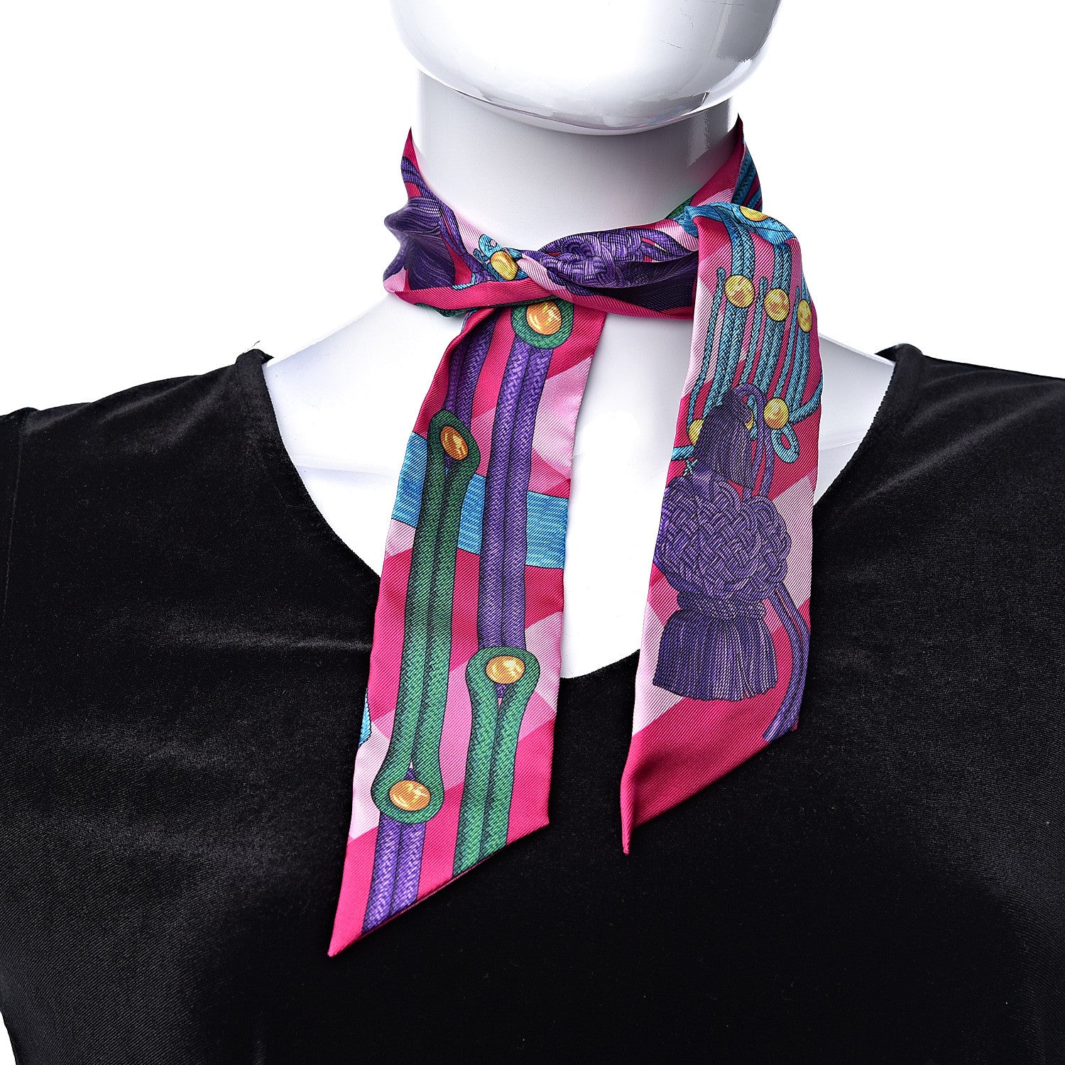 Hermes Silk Brandebourgs Twilly Fuchsia Turquoise Emeraude 2 of 5