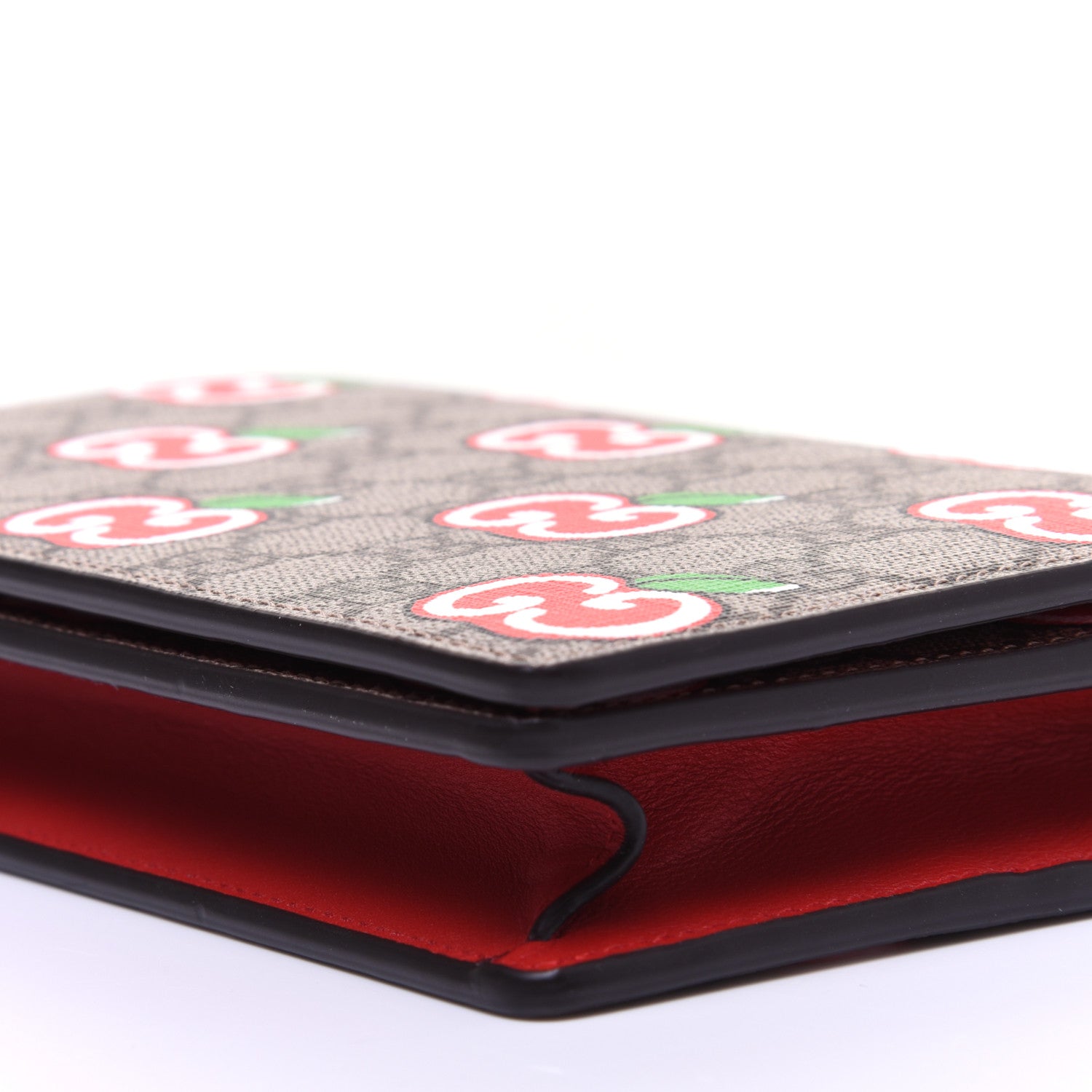 Gucci GG Supreme Monogram Apple Chain Wallet Beige Multicolor Lobster Red 7 of 11