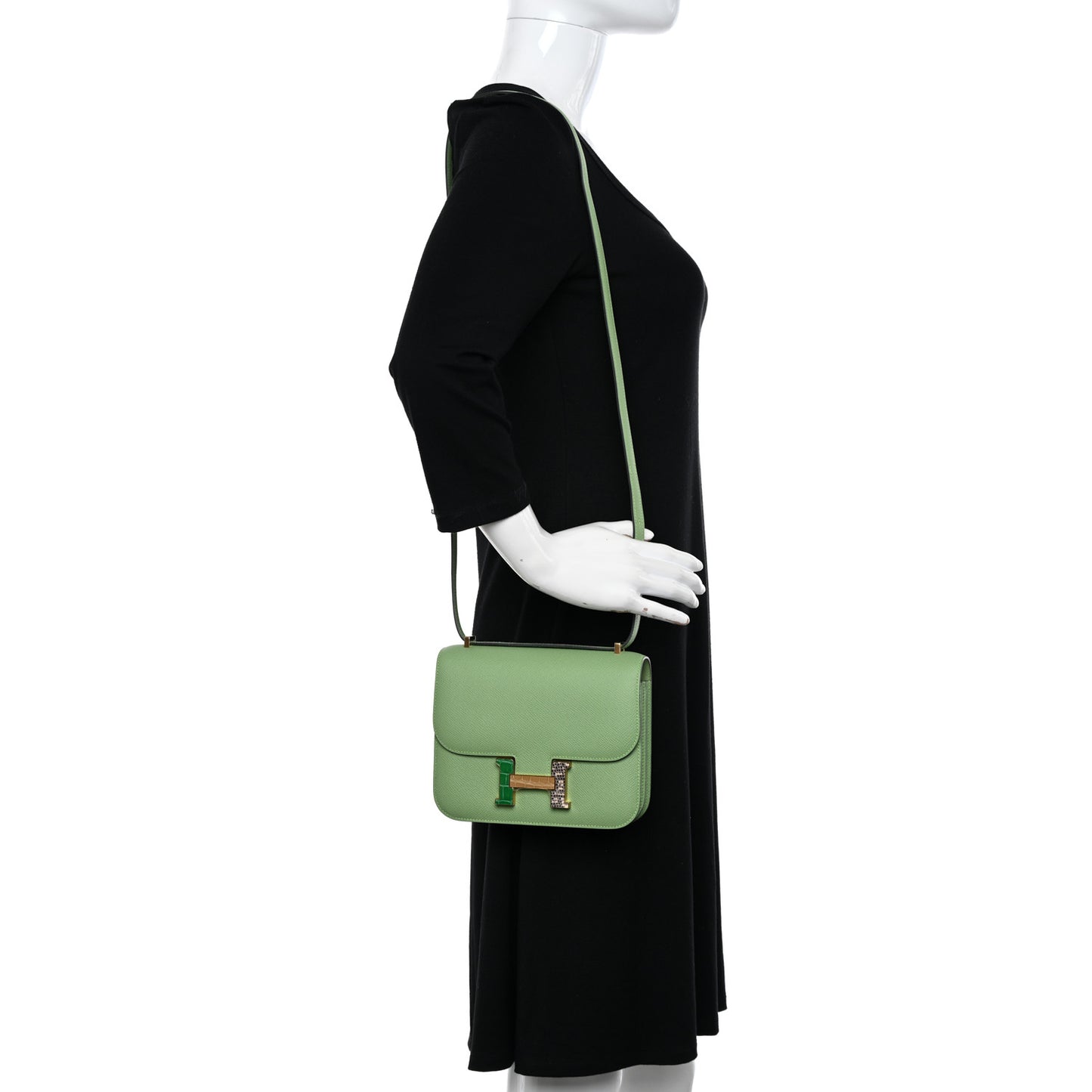 Epsom Shiny Alligator Lizard Constance 18 Vert Criquet Cactus Beige Sable Ombre