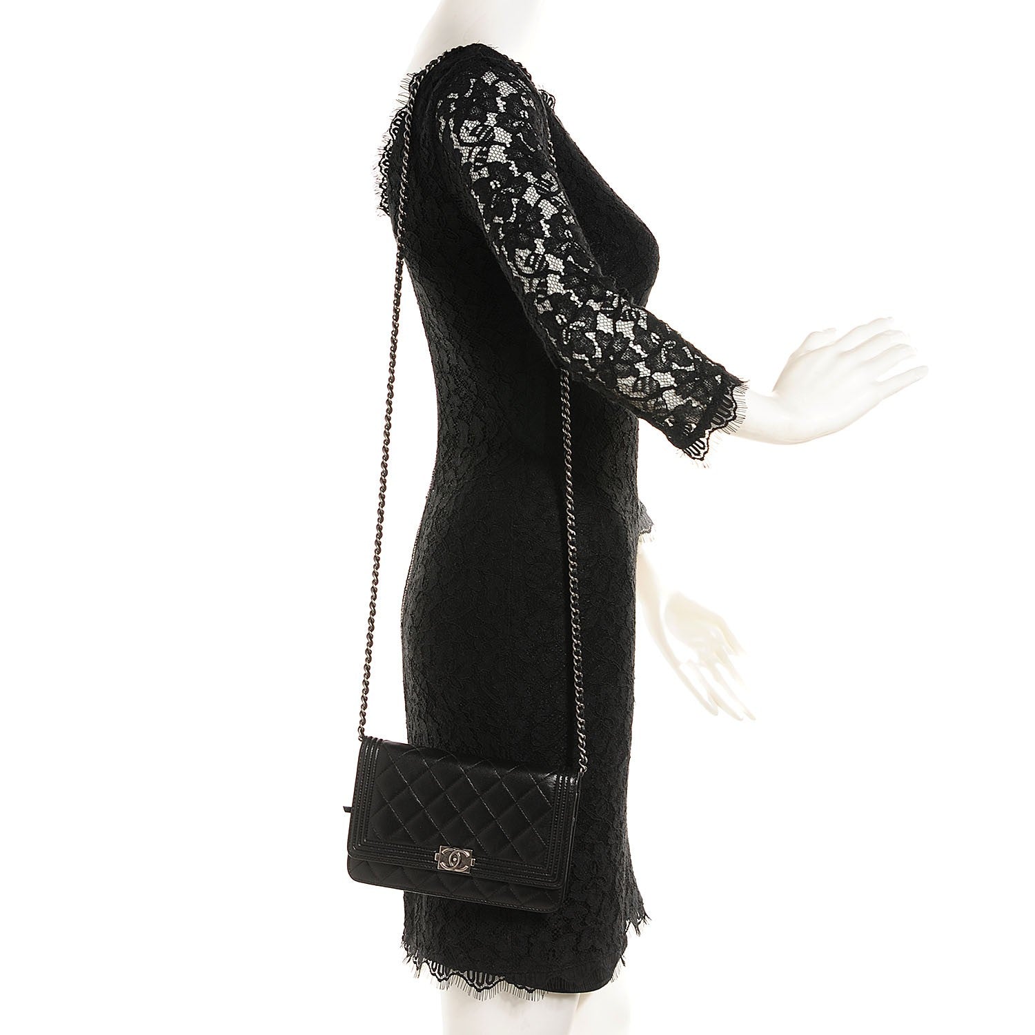 Chanel Lambskin Quilted Boy Wallet On Chain WOC Black 2 of 9