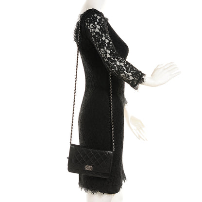 Chanel Lambskin Quilted Boy Wallet On Chain WOC Black 2 of 9