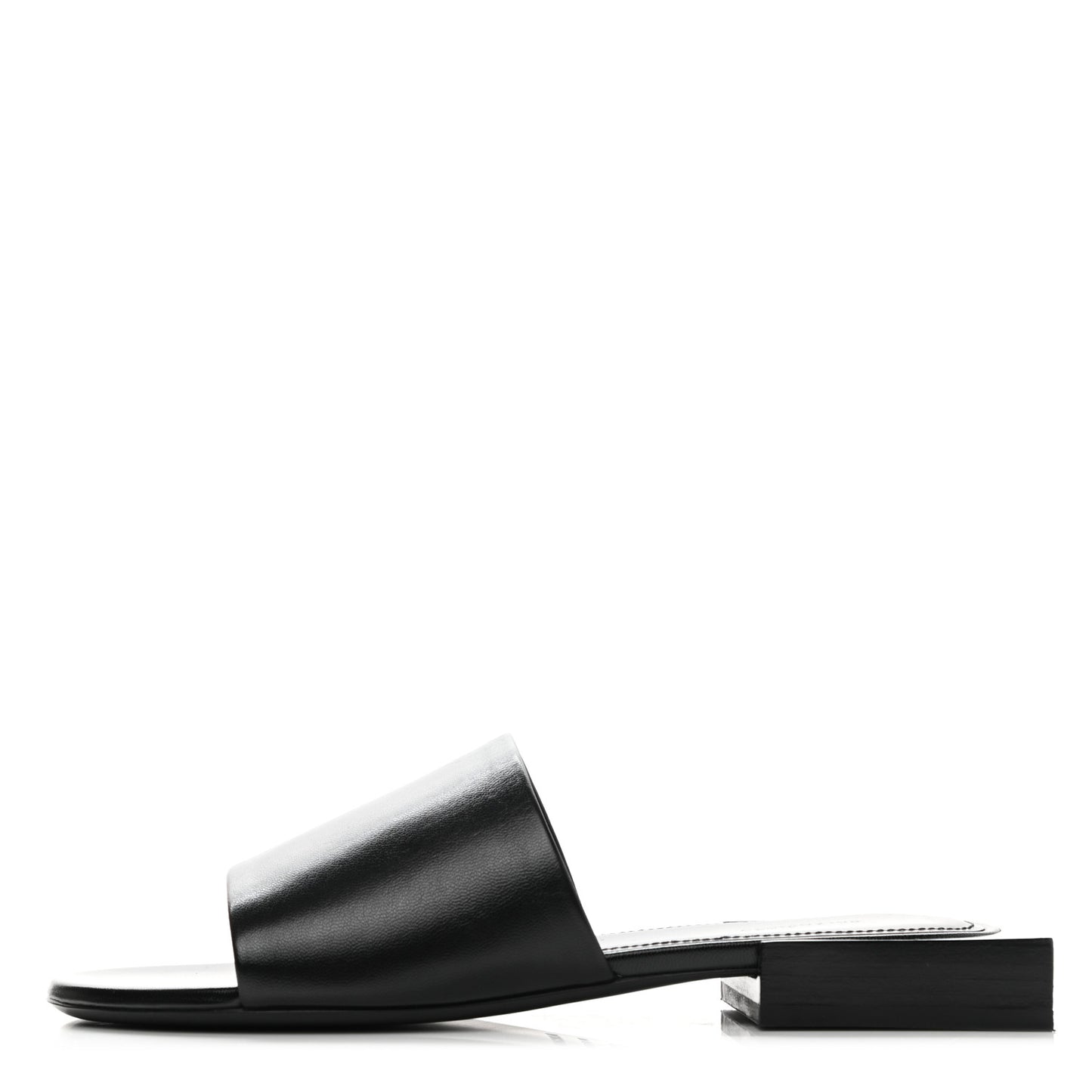 Shiny Smooth Sheepskin Box Flat Sandals 35.5 Black